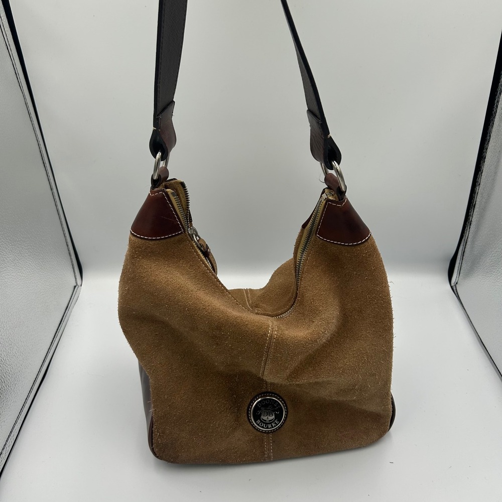 Dooney & Bourke Hobo Bag Womens Medium Tan Suede Leather Trim Shoulder Bag B-040